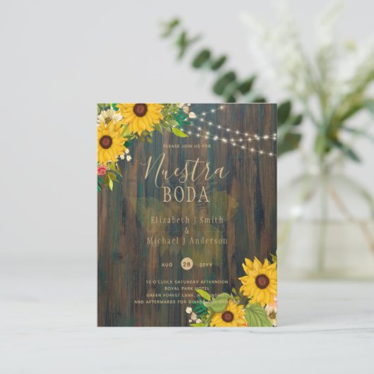 ONZE TROUWDAAG Sunflowers Rustieke Houten Trouw Ui (Staand voorkant)