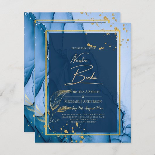 ONZE TROUWDAAGSE Navy Blue Gold  Inkt Trouw UITNOD (Voorkant / Achterkant)