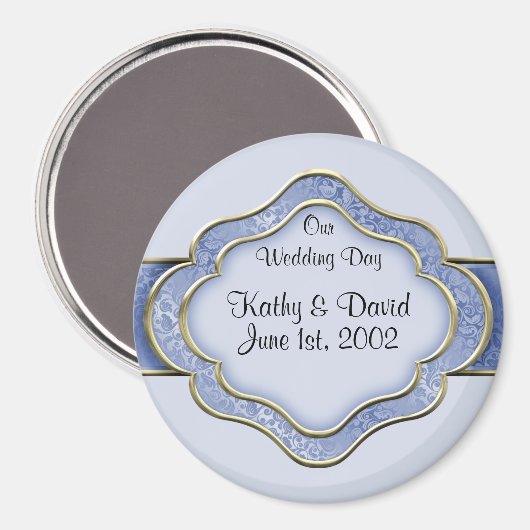 Onze trouwdag (blauw) magneet (Voorkant / Achterkant)