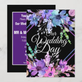 Onze trouwdag bloeit Paarse witte typografie Kaart (Voorkant / Achterkant)