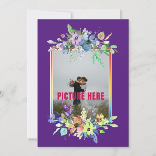 Onze Trouwdag Bloem Paars Aangepaste Foto Kaart (Voorkant)