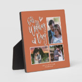 Onze trouwdag collage 3 Foto script Terracotta Fotoplaat (Voorkant)