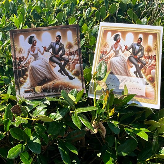 Onze trouwdag gelukzaligheid Elegant Afro-Amerikaa Programmakaart