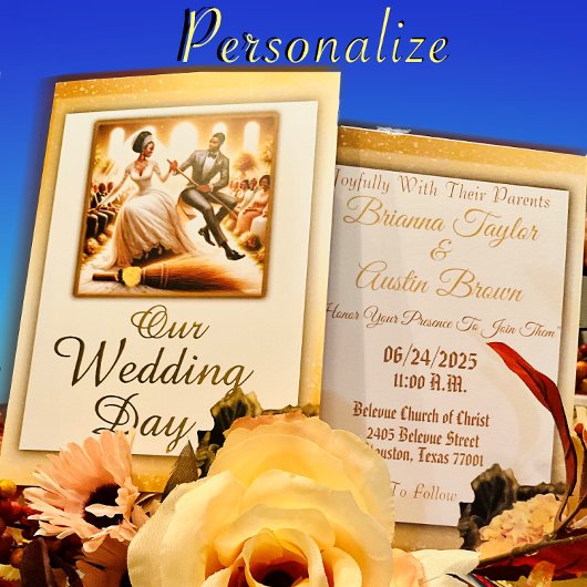 Onze trouwdag gelukzaligheid Elegante bruiloft Folie Uitnodiging
