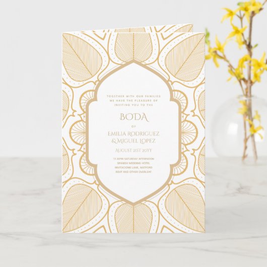 Onze Trouwdag GOLD 4age Spaanse Trouwkaart UITNODI Kaart (Gele Bloem)