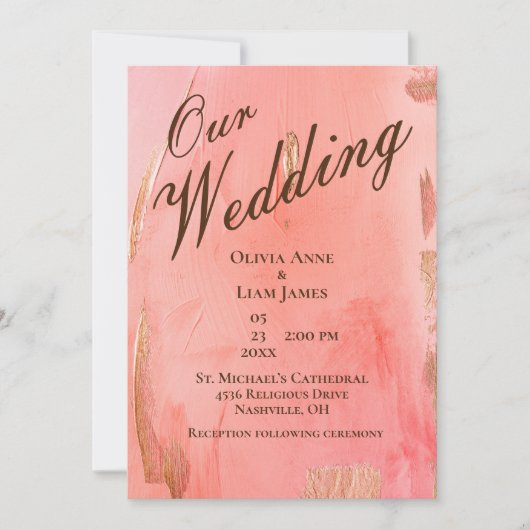 Onze Trouwdag Goud Perzik Bruin Elegante Trouwdag Kaart (Voorkant)