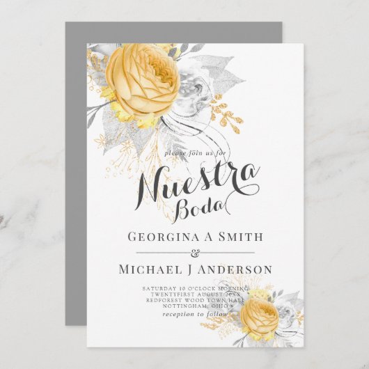 Onze Trouwdag Goud Witte Rozen Zilveren Bladeren M Kaart (Voorkant / Achterkant)