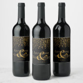 Onze trouwdag - gouden Confetti Stippen - zwart Wijn Etiket (Flessen)