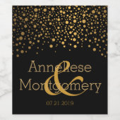 Onze trouwdag - gouden Confetti Stippen - zwart Wijn Etiket (Enkel label)