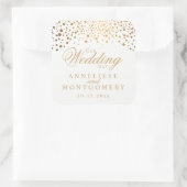 Onze trouwdag gouden Stippen op wit | personaliser Vierkante Sticker (Tas)