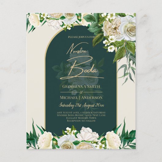 ONZE TROUWdag Groen Goud Witte Rozen Winter UITNOD Flyer (Voorkant)