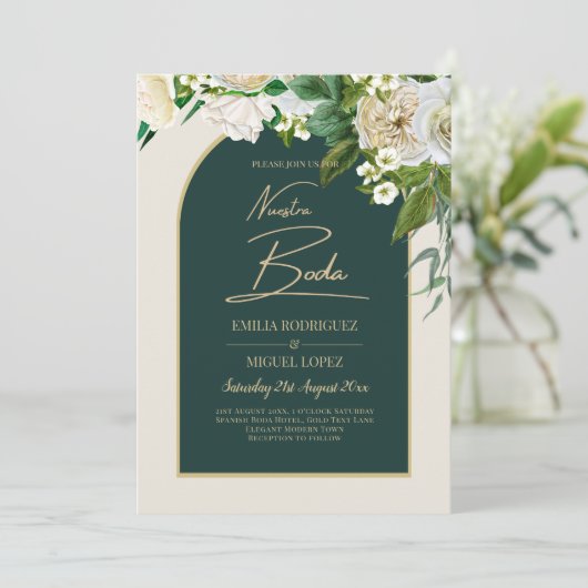 ONZE TROUWdag Groene Gouden Witte Rozen Winter UIT Kaart (Staand voorkant)