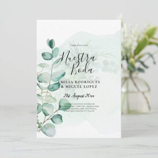 ONZE TROUWdag Groene Spaanse Huwelijks Uitnodiging (Staand voorkant)