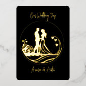 Onze trouwdag paar gouden folie uitnodiging (Voorkant)