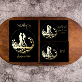 Onze trouwdag paar gouden folie uitnodiging