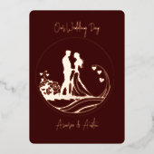 Onze trouwdag paar Roos Gold Folie Uitnodiging (Voorkant)