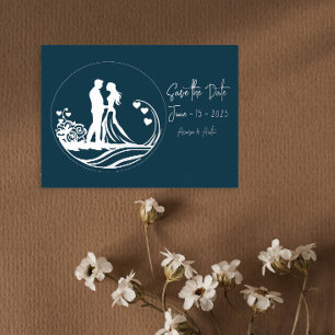 Onze trouwdag paar zilveren folie Save the Date Uitnodiging Briefkaart