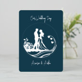 Onze trouwdag paar zilveren folie uitnodiging (Staand Voorkant)