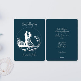 Onze trouwdag paar zilveren folie uitnodiging