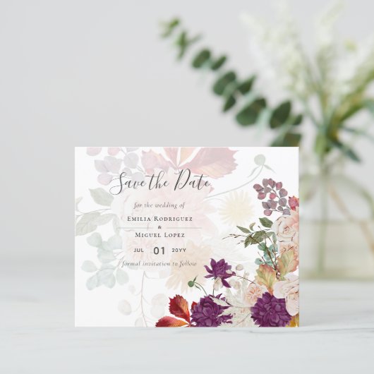 ONZE TROUWDAg Plum Herfst Bloemen Spaans Huwelijk (Staand voorkant)