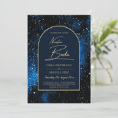 ONZE TROUWdag Starnacht Navyblauw Goud UITNODIGING (Staand voorkant)