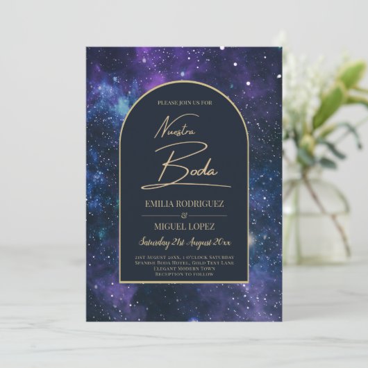 ONZE TROUWDAg Starnacht Paars Blauw UITNODIGING (Staand voorkant)