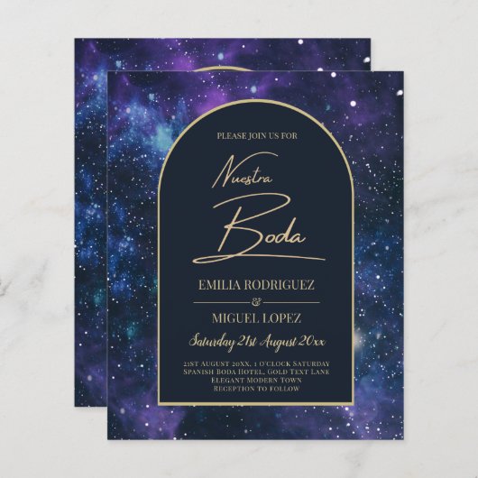 ONZE TROUWDAg Starnacht Paarsblauw UITNODIGING (Voorkant / Achterkant)