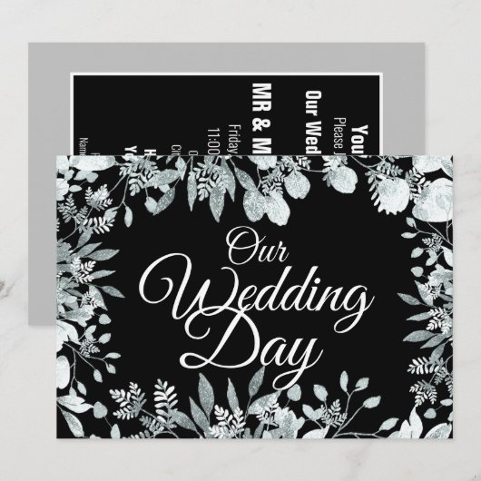 Onze Trouwdag Tuin Bloemen Wit Typografie Kaart (Voorkant / Achterkant)