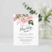 Onze Trouwdag Uitnodiging - Roze Rozen Boeket (Staand voorkant)