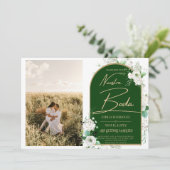 ONZE TROUWdag Witte Rozen Spaanse Foto Uitnodiging (Staand voorkant)