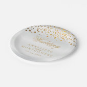 Onze trouwdag Witte Satijn & Gouden Confetti Stipp Papieren Bordje (Gekanteld)