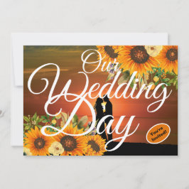 Onze Trouwdag Zonnebloem Zonsondergang Witte Typog Kaart