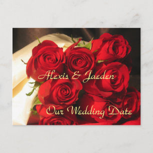"Onze trouwdatum" - Red Rose Bouquet Aankondigingskaart
