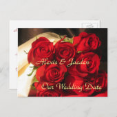 "Onze trouwdatum" - Red Rose Bouquet Aankondigingskaart (Voorkant / Achterkant)