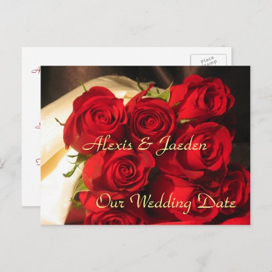 "Onze trouwdatum" - Red Rose Bouquet Aankondigingskaart (Voorkant / Achterkant)