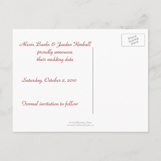 "Onze trouwdatum" - Red Rose Bouquet Aankondigingskaart (Achterkant)