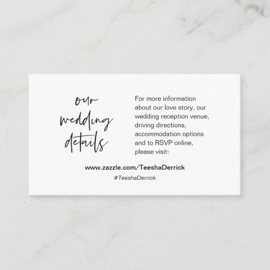 Onze trouwdetails, website, RSVP, bijgevoegde kaar Informatiekaartje (Voorkant)