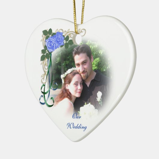 Onze trouwfoto Ornament blauwe rozen (Links)