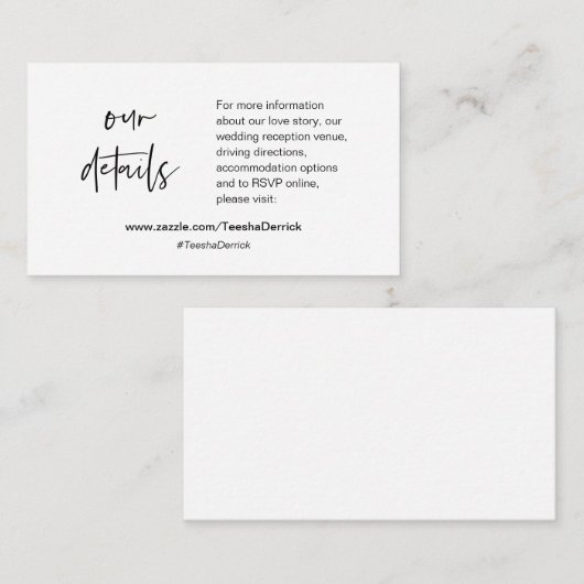 Onze trouwgegevens, website, RSVP, Enclosure Kaart (Voorkant / Achterkant)