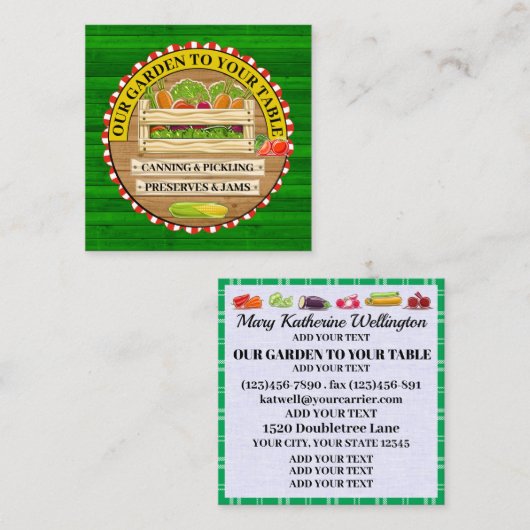 ONZE TUIN NAAR UW TAFELVIERKANT VISITEKAARTJE (Voorkant / Achterkant)