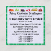 ONZE TUIN NAAR UW TAFELVIERKANT VISITEKAARTJE (Achterkant)