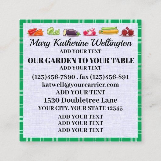 ONZE TUIN NAAR UW TAFELVIERKANT VISITEKAARTJE (Achterkant)