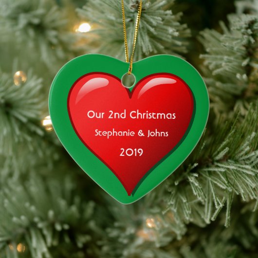 Onze tweede kerst samen met Cute Red Heart 2019 Keramisch Ornament (Boom)