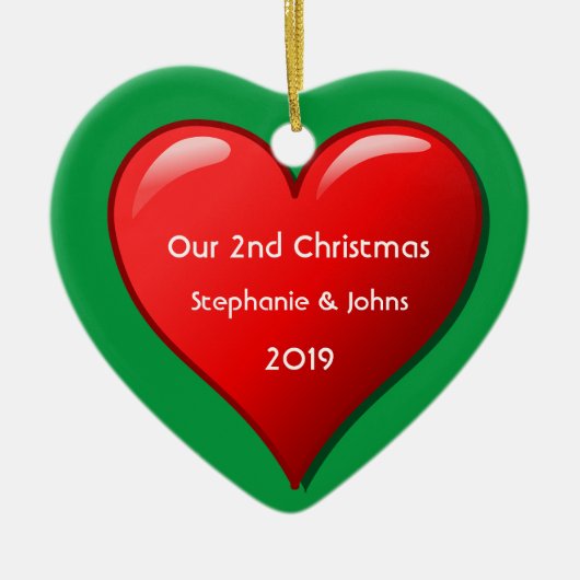 Onze tweede kerst samen met Cute Red Heart 2019 Keramisch Ornament (Voorkant)