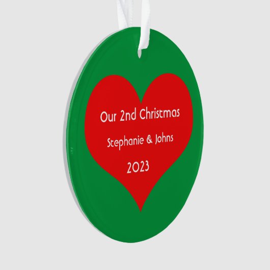Onze tweede kerst samen Rode Hart 2023 Schattige Ornament (voorkant)