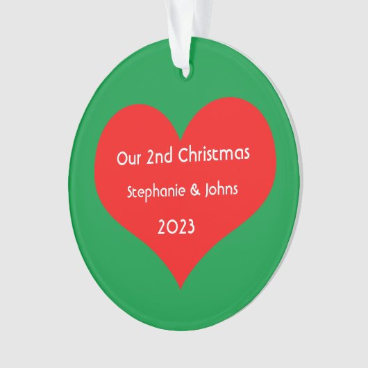 Onze tweede kerst samen Rode Hart 2023 Schattige Ornament (voorkant)