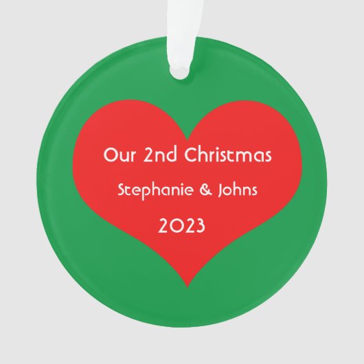 Onze tweede kerst samen Rode Hart 2023 Schattige Ornament (voorkant)