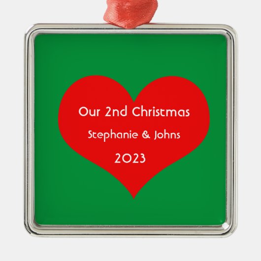 Onze tweede kerst samen Schattige Rode Hart 2023 Metalen Ornament (Voorkant)