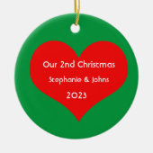 Onze Tweede Kerstmis Samen 2023 Schattige Rood Har Keramisch Ornament (Voorkant)