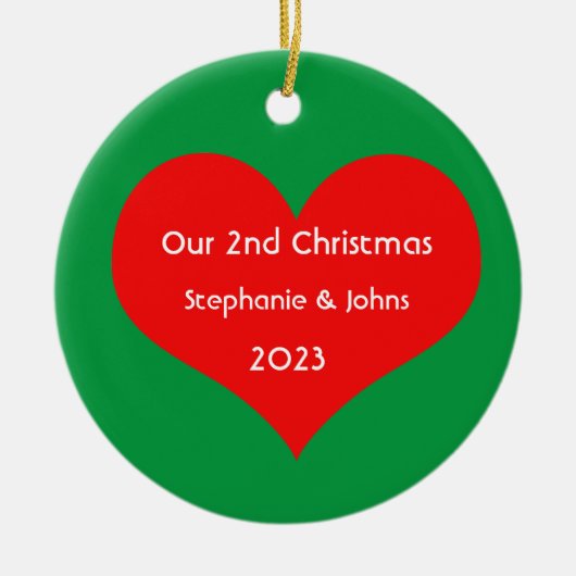 Onze Tweede Kerstmis Samen 2023 Schattige Rood Har Keramisch Ornament (Voorkant)